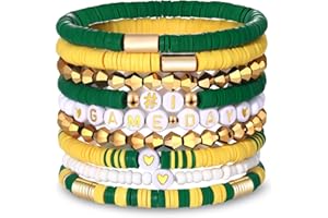 VOGUEKNOCK 9 Pack Game Day Bracelets for Women Stackable Heishi Beaded Stretch Bracelet Football Sport Fan Bracelet Sports Game Team Jewelry Accessories Gifts
