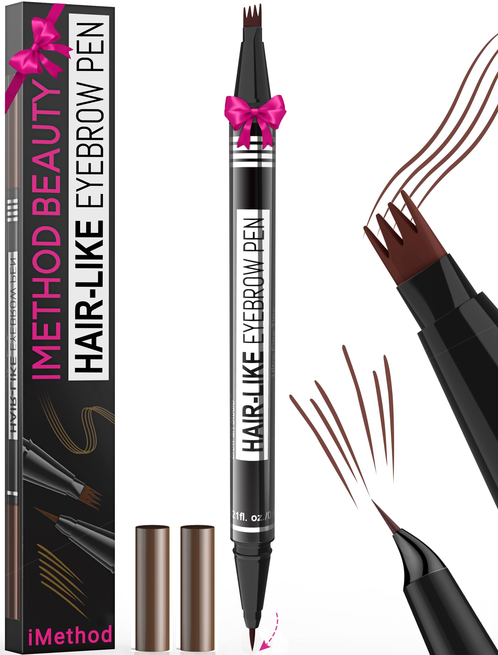 iMethod Microblading Eyebrow Pen - Eyebrow Pencil Magical 2-in-1 Dual-Ended Eye Brow Pencils for Women with 4-Fork-Tip & Precise Brush-Tip Create Natural Hair-Like Brows, Last All-Day, Reddish Brown
