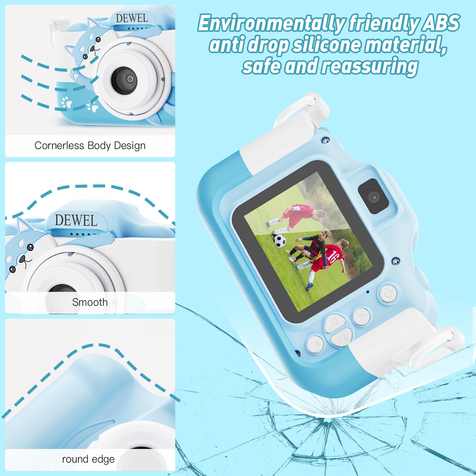 DEWEL Kids Camera, Toy Camera, Toddler Camera, 1080P HD Selfie Digital Video Camera for Boys/Girls, Mini Toddler Camcorder with 32G SD Card, Ideal Christmas Birthday Gift for Childrens Age 3-9(Blue)…