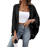 Sidefeel Women's Crochet Oversized Cardigan Sweaters Boho Long Batwing Sleeve Knit Open Front Shrugs Lightweight Sweater