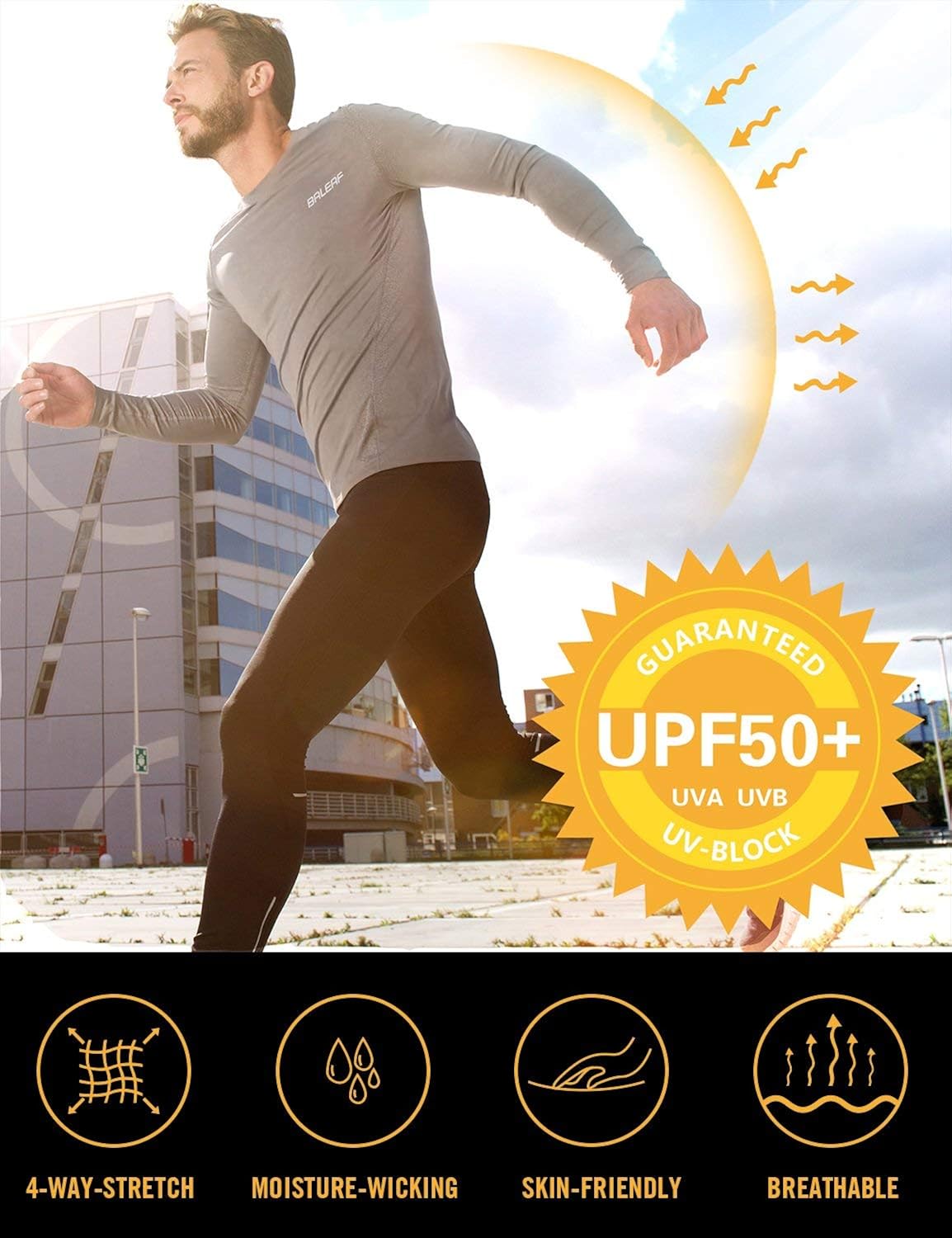 BALEAF Men's UPF 50+ Sun Protection Shirts Long Sleeve Dri Fit SPF T-Shirts Lightweight Fishing Hiking Running: Clothing