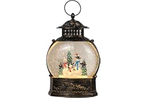 Eldnacele Snow Globe Lighted Christmas Decorations Snowman Claus Singing Snow Globe Lantern with Swirling Glitter, Holiday Party Gifts and Decorations