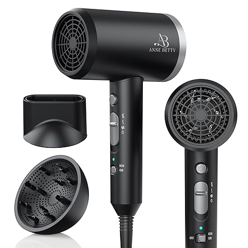ANNE BETTY Ionic Hair Dryer with Diffuser, 1800W Blow Dryer for Women & Men, Fast-Drying, Lightweight, Low Noise, Hair Care Styling Tool for Home, Travel, Gifting