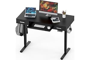 SHW 48-Inch Electric Height Adjustable Desk with Keyboard Tray and 2 Drawers, 122 x 61 cm, Black