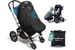 SnoozeShade Plus Extra, Stroller Sun Shade, Mosquito Net for 6m+ Babies, Blocks 99% of UV (UPF 50+) Universal Fit Blackout Sleep Cover with Peekaboo Window, Breathable Mesh Canopy for Single Strollers