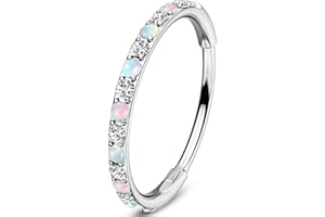 OUFER 20G Nose Rings Hoops, 316L Surgical Steel Hinged Segment Nose Piercing Jewelry, Opal and Clear CZ Septum Nose Rings for