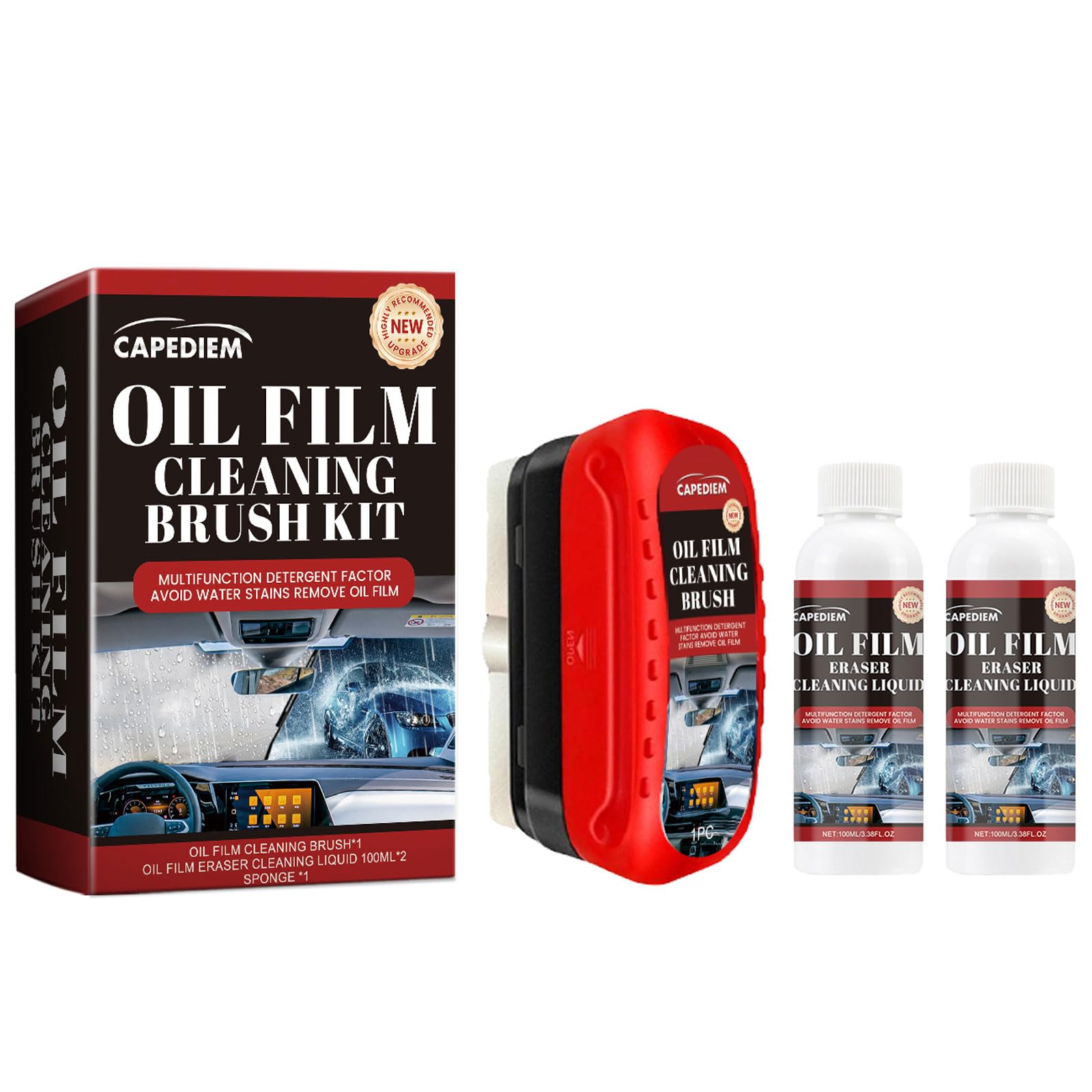 Photo 1 of Automotive Oil Film Cleaning Brush for Car Windows, Glass Cleaning Board, Car Windshield Cleaner, Suitable for Windshield Glass Oil Film Remover (1, Red-black) (1, Red)