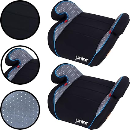 SET (2 STÜCK) Sitzerhöhung für Kinder von 15 bis 36 Kg (SCHWARZ / GRAU / BLAU)