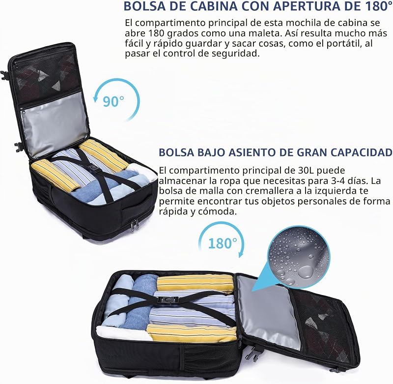 Mochila Viaje 40x30x20 para Ryanair, Vueling, Mochila Cabina 40x20x30 Mochila Viaje Cabina Avion con Compartimento Impermeable 24L Equipaje de Mano Bolsa Portatil 14 Pulgadas para Trabajo, Viajes