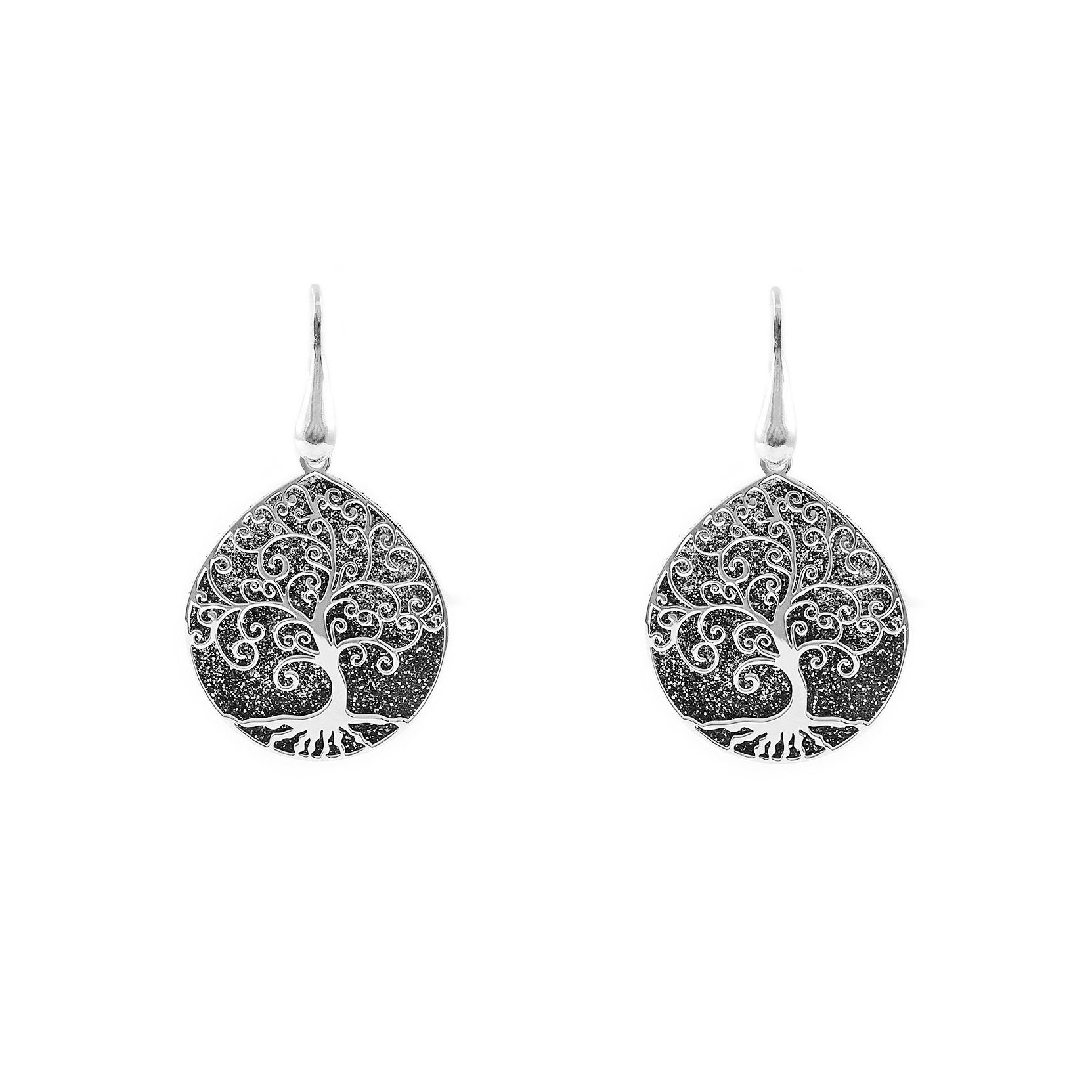 925 Sterling Silver Tree of life with gray diamond background earrings