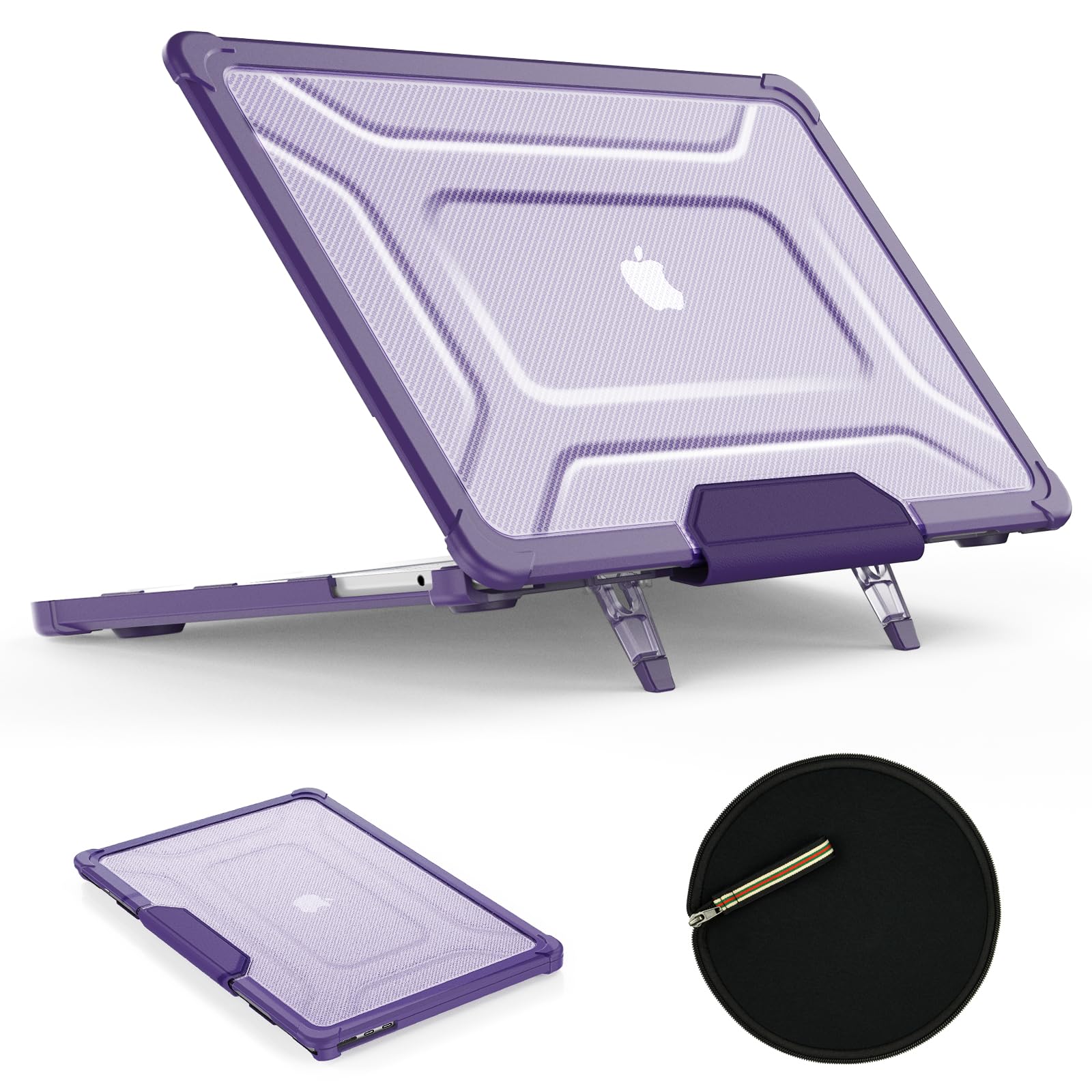 Photo 1 of SEYMAC stock Case for MacBook Air 15 inch 2025-2023 Release A3241 A3114/A2941 M4-M2 Chip, Shock-Absorbing Protection with Folding Stand &Mouse Pad/Bag Case for MacBook Air 15'' (Purple)