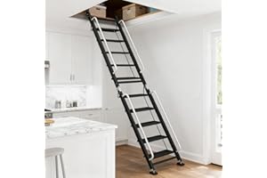 Foldable Aluminum Loft Stairs Ladder, 12 Step Folding Bunk Bed Ladders with Handrails, Portable Anti-Slip Egress Attic Ladder