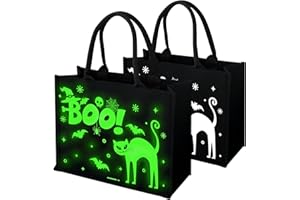 ERTIUANIO 14'' Halloween Trick or Treat Bags, Glow in The Dark Halloween Tote Bag, Canvas Reusable Candy Bags for Trick or Treating