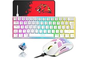 SELORSS ZIYOULANG T60 60% Compact Mechanical Gaming Keyboard RGB Chroma Type C Ergonomic Mini Keyboard UK Layout 12000DPI Gaming Mouse Honeycomb Shell for PC/PS4/PS5/Xbox(Blue Switch)