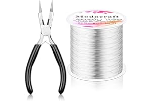 Modacraft 26 Gauge Wire for Jewelry Making with Multipurpose Piler, 328.1 FT/0.4 mm Craft Silver Jewelry Wire Tarnish Resistant Copper Beading Making Supplies and Crafting (Silver)