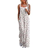 LUXVEER Jumpsuits for Women 2026 Summer Rompers Boho Floral Overalls Casual Wide Leg Long Pant One Piece Vacation Outfits