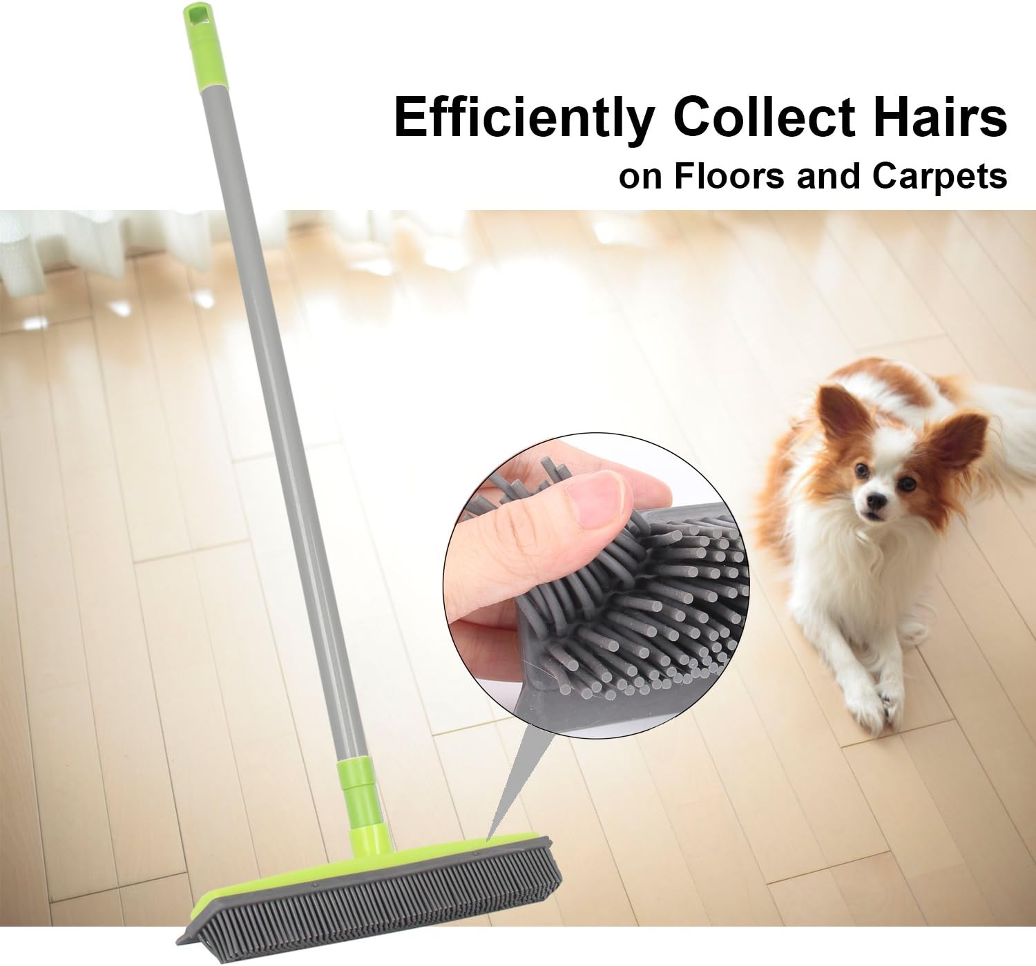 LandHope Push Broom Long Handle Rubber Bristles Sweeper Squeegee Edge 54 inches Non Scratch Bristle Broom for Pet Cat Dog Hair Carpet Hardwood Tile Windows Clean Water Resistant (Telescopic): Home & Kitchen