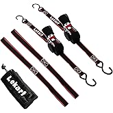 Lekarf Ratchet Straps, Retractable Ratchet Tie Down, 2PC Pack 1” x 12' with Breaking Load of 1200Lbs, 2 Loop Straps and Storage Bag for Motorcycle, ATVs, Boats, Hauling, Cargo Secure
