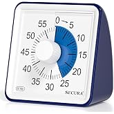 Secura Visual Timer for Kids, 60 Minute Classroom Countdown Timer for Study | Non-Ticking, Adjustable Alarm Volume/Duration, Low Power Reminder, Time Management Tool for ADHD (Navy Blue &amp; Navy Blue)