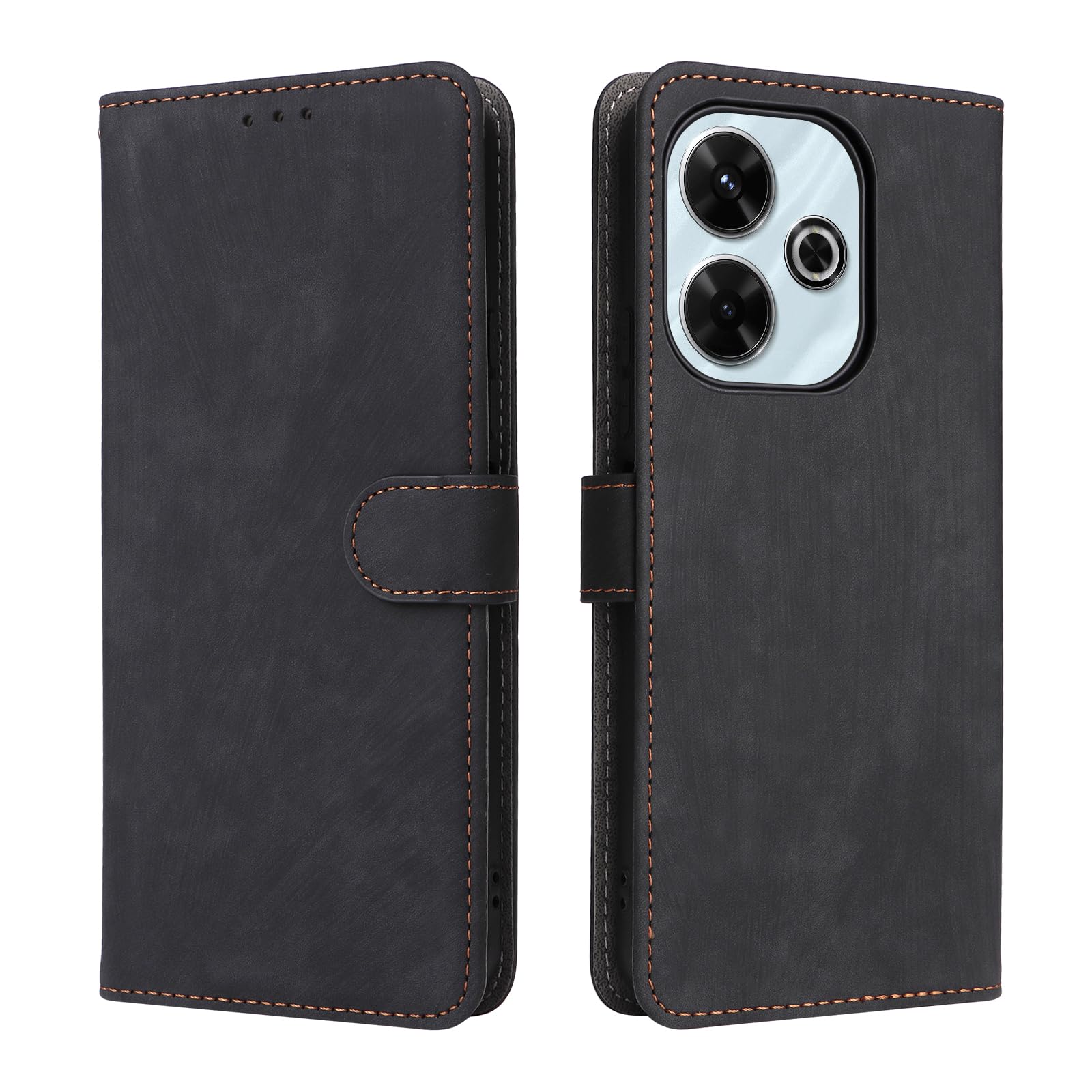 Unichthy Case for Xiaomi Poco M6 4G Cover Shockproof Leather Wallet Case with [RFID Blocking] Credit Card Holder Stand Book TPU Flip Case Folio Phone Cover for Xiaomi Poco M6 4G Black