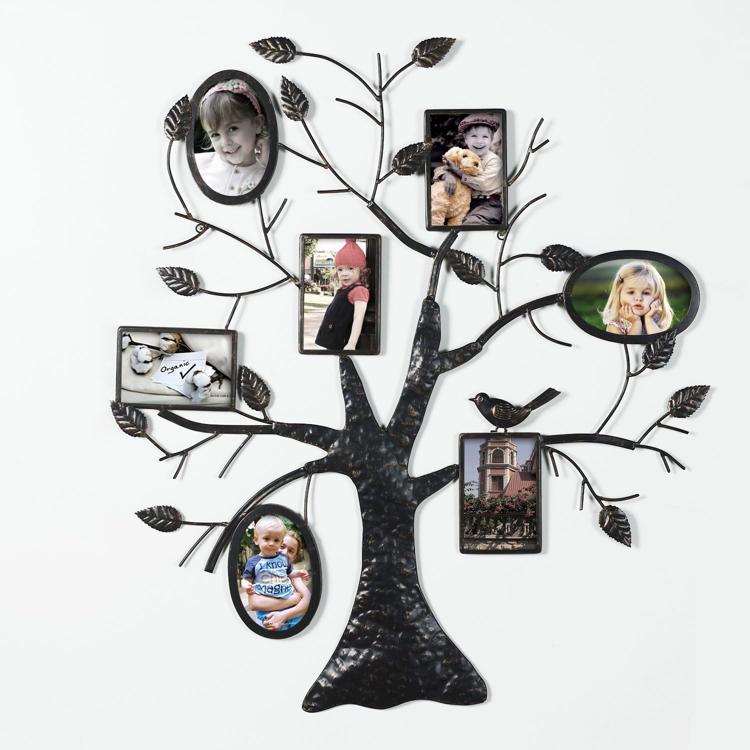 Adeco 7 Openings Decorative Black Metal Family Tree
