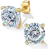 Moissanite Earrings - 0.3-1.5CT Round Cut Flat Back Studs Hypoallergenic 925 Sterling Silver Earrings 18K Gold Plated Gift for Women Men