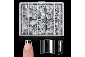 Buqikma 500PCS Short Nail Tips for Acrylic Nails - Clear False Short Artificial Tips for Manicure with Box（Pink Box with Tips）