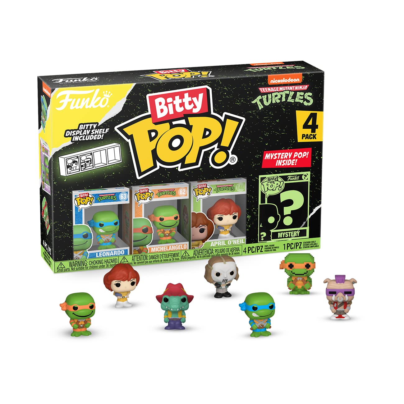 Funko Bitty POP! Teenage Mutant Ninja Turtles (TMNT) - Leonardo, 4-Pack - Leonardo, Michelangelo, April O’Neil and A Surprise Mystery Mini Figure - 0.9 Inch (2.2 Cm) Collectable - Gift Idea - TV Fans