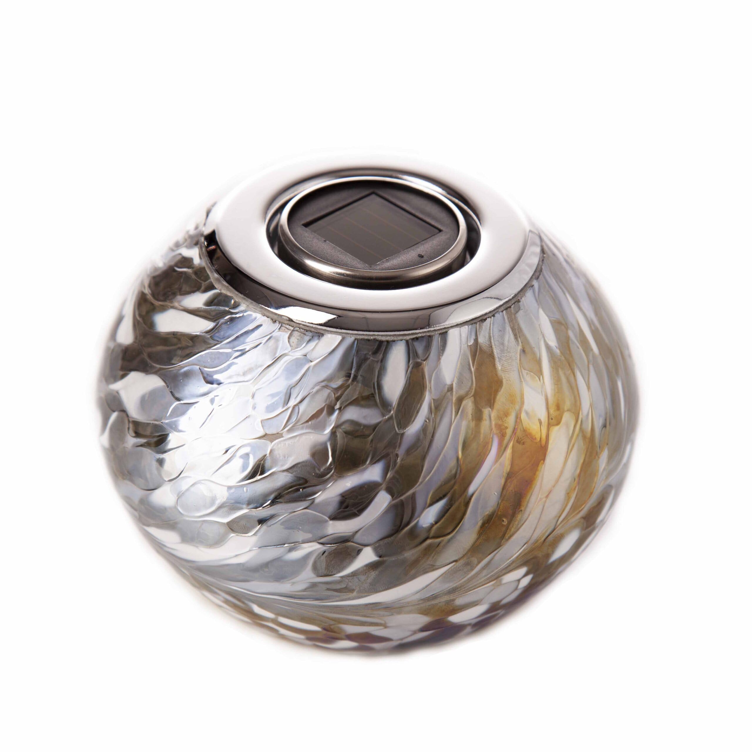 Amelia Art Glass Grey & White Solar Globe - Handmade & Mouth Blown - for Outdoor Use, SB04GRY