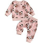 RSRZRCJ Toddler Baby Girl Football Outfit Long Sleeve Football Bow Print Sweatshirt Jogger Pants 2PCS Fall Clothes Set
