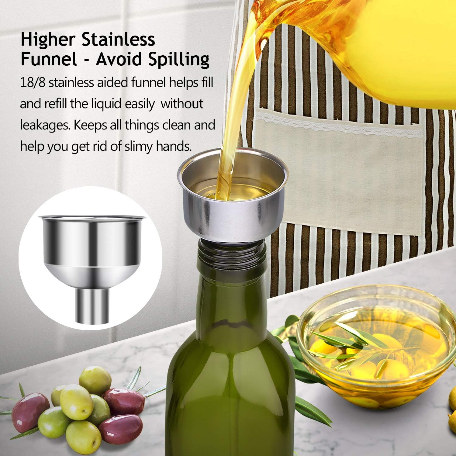 [2 PACK]Aozita 17 oz Glass Olive Oil Dispenser Bottle Set - 500ml Dark Green Oil & Vinegar Cruet Bottle with Pourers, Funnel and Labels - Olive Oil Carafe Decanter for Kitchen: Kitchen & Dining
