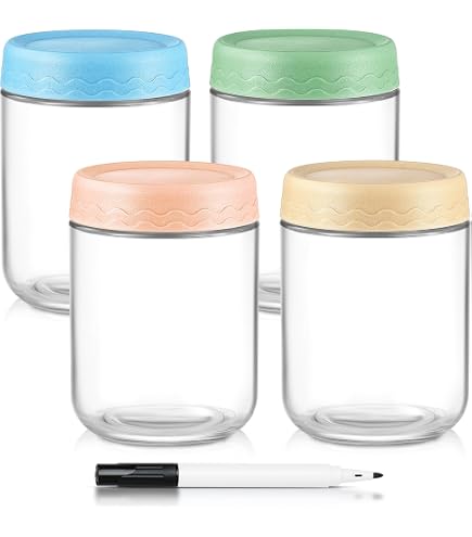 DRKIO Recipientes De Avena De 10 Onzas Con Tapas, Paquete De 6 Tarros De Vidrio Con Tapas Herméticas, Tarros De Comida De Boca Ancha, Ideales Para Preparación De Comidas, Ensaladas, Pudín
