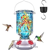 Hummingbird Feeders for Outdoors with Ant Moat, Hand Blown Glass Hummingbird Feeder, 4 Feeding Ports with Perch, Outdoor Garden Décor, 15 OZ, Blue, Gifts for Mom Wife Dad Men Women