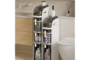 WEAFIEO Bathroom Floor Storage Cabinet 7.09″ Narrow Slim Organizer 3-Tiers Side Corner Unit with Handle Casters Clear Drawers for Tiny Kitchen Laundry Living Room Toilet Gap