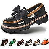 Women's Patent Leather Bow Loafers 3D Bowknot Slip-On Thick Sole Loafers, Casual Office Daily Footwear for Spring Fall