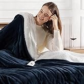 Heated Blanket Throw Electric Blanket 50“x60”, Fast Heating Blanket Throw Soft Flannel & Fluffy Sherpa with 5 Heating Level and 4 Hours Auto-Off, ETL/FCC Certified, Warm Gifts for Grandma, Navy Blue