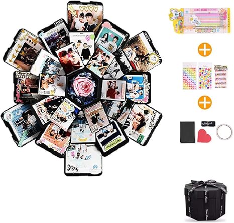 Amazon Ekkong サプライズボックス 爆発ボックス Diy アルバム クリエイティブ スクラップブック ロマンチック ギフト 飾り素材付き バレンタインデー 誕生日 卒業 記念日 祝い 母の日 プレゼント 六角型 ブラック デコレーション 通販