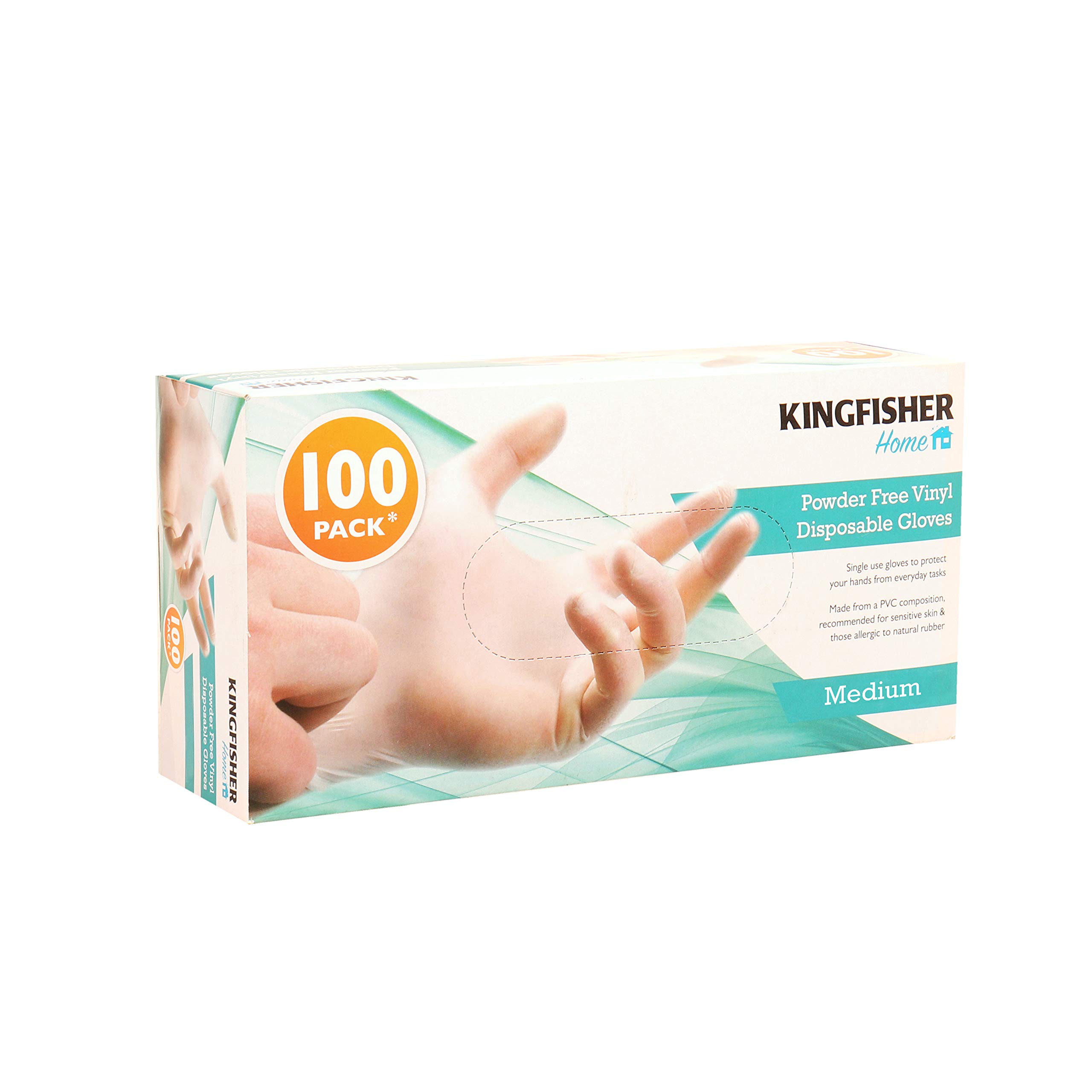 Kingfisher kgv6 powder free vinyl disposable gloves, medium, 100 pieces