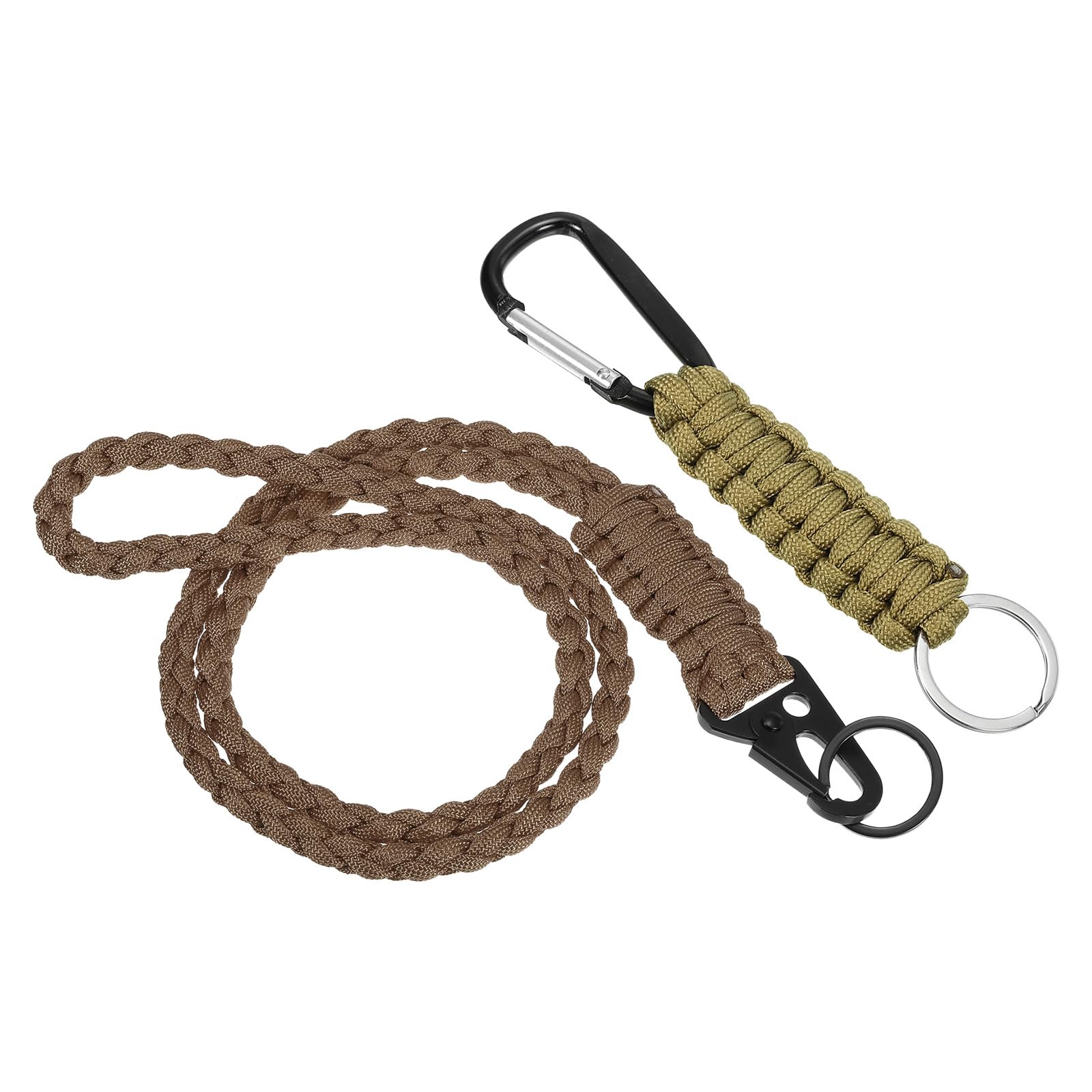 PATIKIL Braided Paracord Lanyard Keychain, 2 Pcs Paracord Neck Badge Lanyard with Hook Clip and Key Ring for Outdoor Activities, Brown Khaki