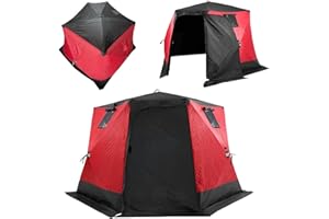 VEVOR Portable Ice Shelter, 4-6 Person Insulated Pop-Up Ice Fishing Tent, 50 Square Feet Fishable Area, Thermal Ice Shanty fo