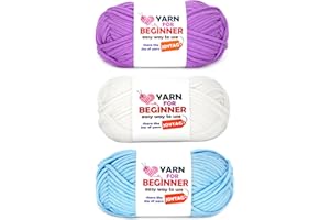 JOYTAG Yarn for Crocheting and Knitting Cotton Crochet Knitting Yarn for Beginners with Easy-to-See Stitches Cotton-Nylon Blend Easy Yarn for Beginners Crochet Kit(3x50g)-(Purple+White+Blue)