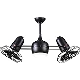 Matthews DGLK-BK-MTL Dagny LK Damp Rated 39" Dual Motor 360° Rotational Metal LED Ceiling Fan with Light & Remote, Matte Blac