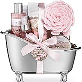 Spa Gift Baskets For Women - Luxury Bath Set With Rose Oil & Peony - Spa Kit Includes Body Wash, Bubble Bath, Lotion, Bath Salts, Body Scrub, Body Spray, Shower Puff, and Towel