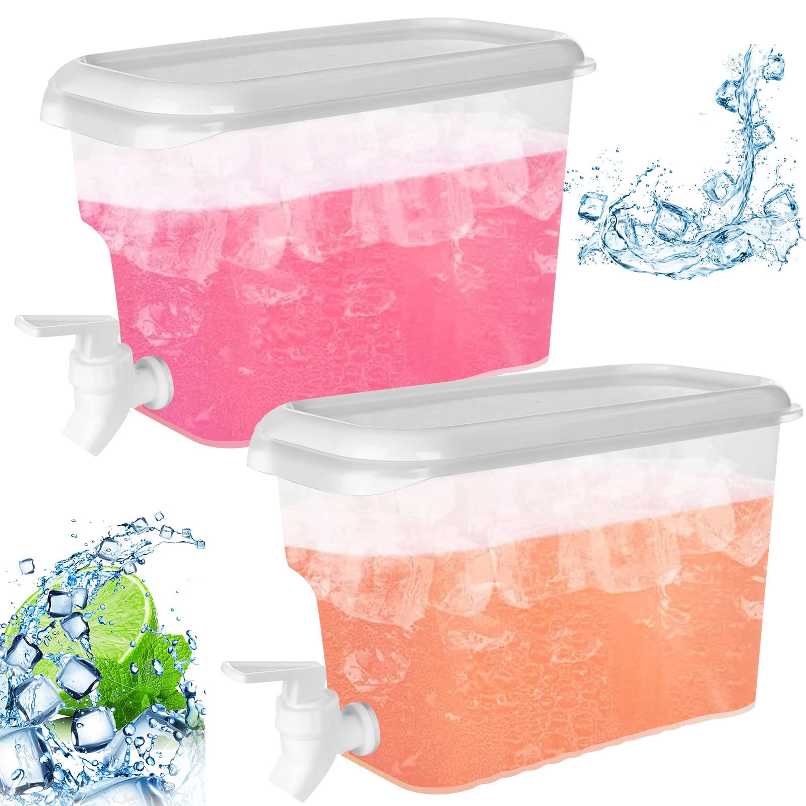 2Pcs 3.5L Plastic Water Dispensers Fridge Liquid Dispenser Drink Dispenser with Tap Iced Beverage Dispensers for Milk Ice Tea Cocktail Juice Lemonade