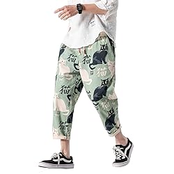 PRIJOUHE Men's Casual Capri Pants Elastic Waist