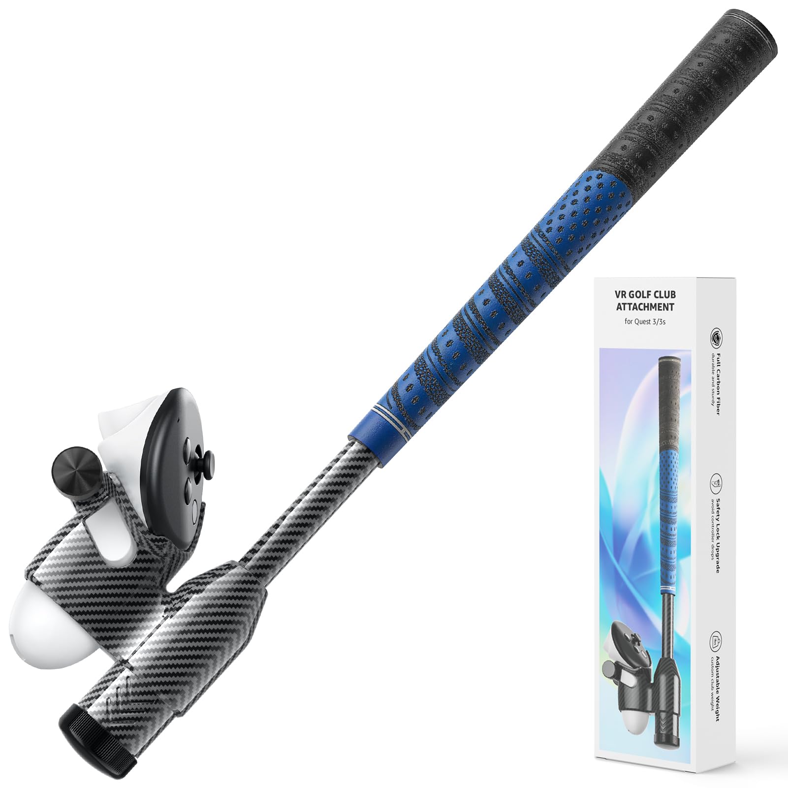 VR Golf Club Attachment for Oculus Meta Quest 3/3s, Carbon Fiber Material, Golf Weight, Precision Tracking, Non-Slip Real Grip, VR Golf Club Quest 3 Handle Accessories for Golf +, VR Golf Attachment