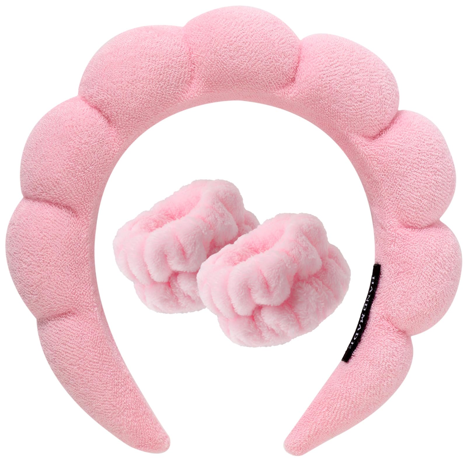 DRESHOW Spa Headband for Washing Face Wristband Set Sponge Soft Terry Cloth Makeup Skincare Non Slip Headband for Women