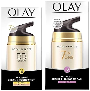 Olay Total Effects 7-In-1 Anti-Ageing BB Day Cream With Touch of Foundation SPF15, 50g and Olay Total Effects 7 In One Anti-Aging Night Firming Treatment, 50g