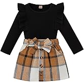 Hnyenmcko Toddler Baby Girl Clothes Set Long Sleeve High Neck Knit Shirt Sweater Tops Plaid Skirt Set Fall Winter Outfits