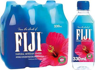 FIJI Natural Artesian Water 330 mL / 11.15 Fl Ounce Bottle (Pack of 6) - 100% Recycled Plastic